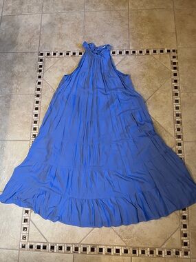 Blue Ruffled Halter Tiered Maxi Dress XL